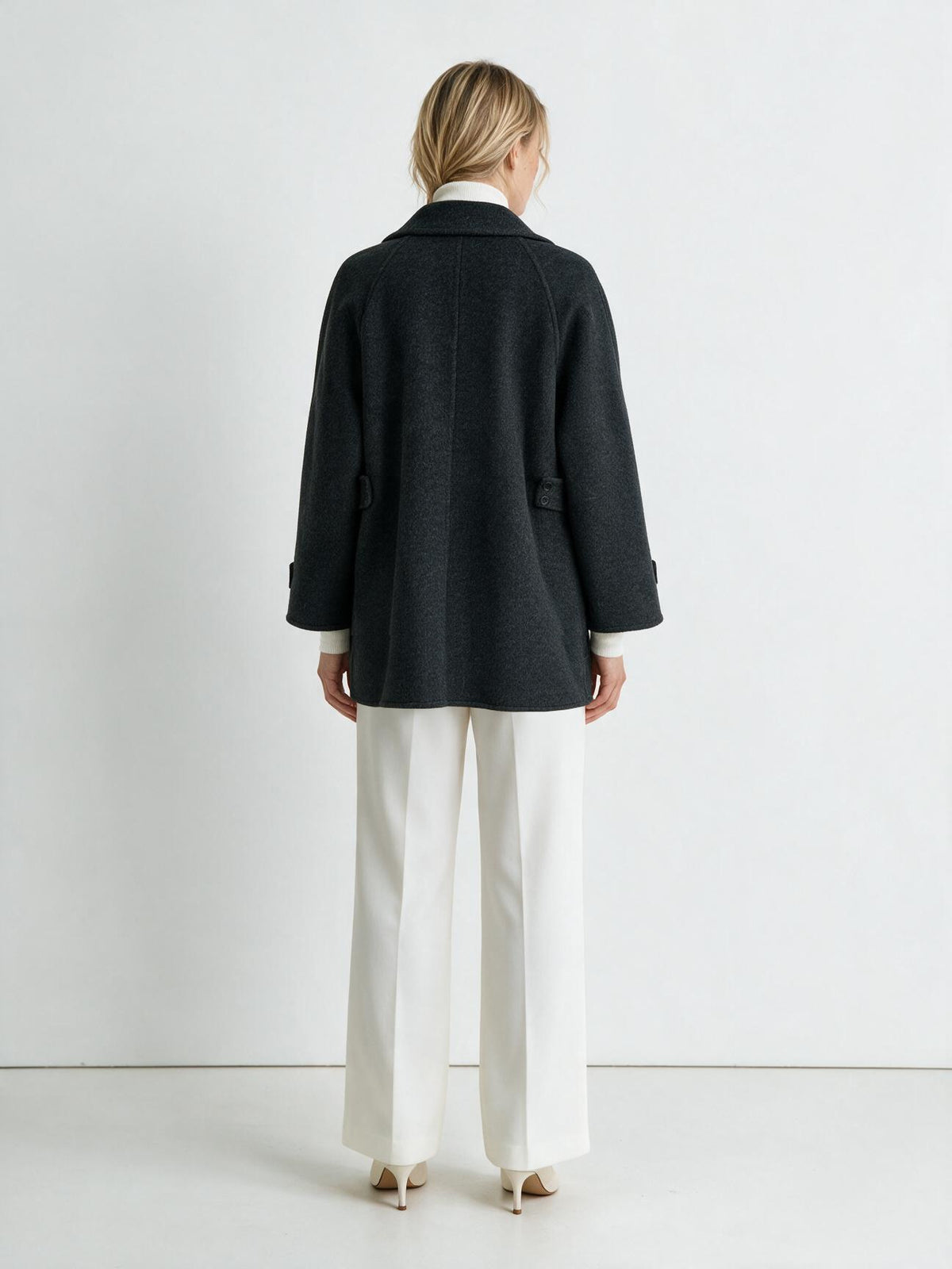 6651 Coat - 15% Wool, Lapel Collar, Button Front, Short Length | Hojumbo