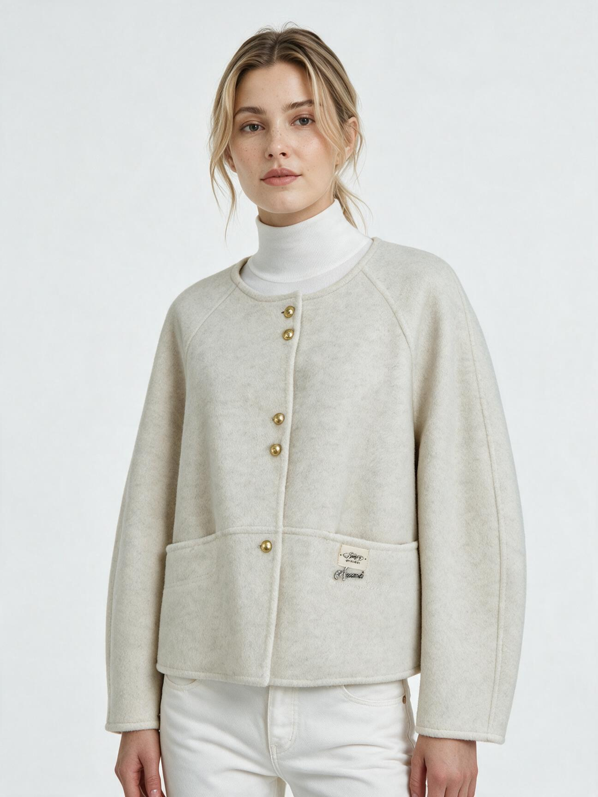 6026 Coat - 15% Wool, Round Collar, Short Length | Hojumbo