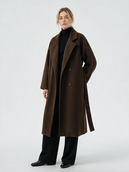 Women's Long Coat - High Collar, Belted | MN023 | Hojumbo