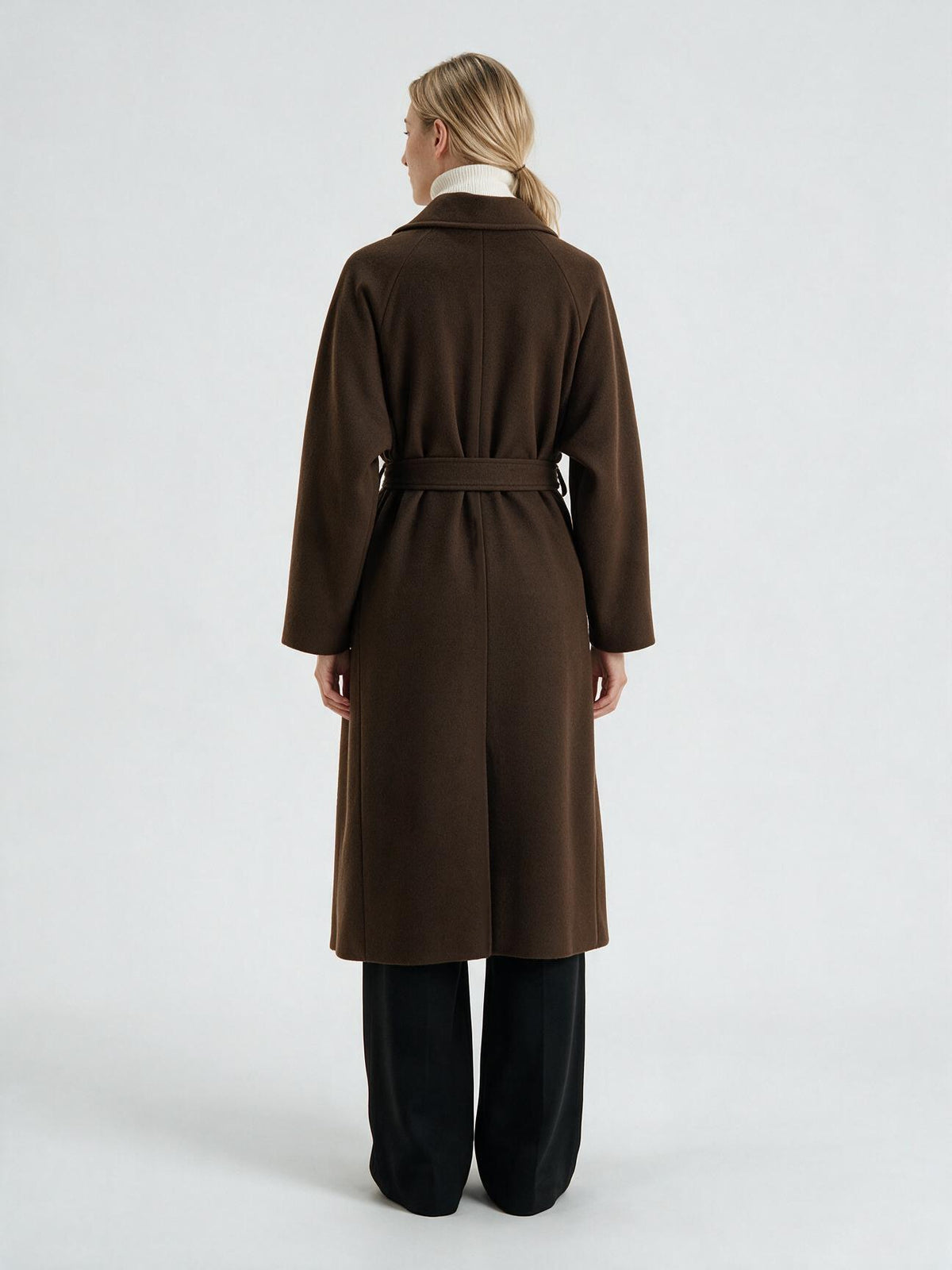 Women's Long Coat - High Collar, Belted | MN023 | Hojumbo