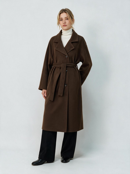 Women's Long Coat - High Collar, Belted | MN023 | Hojumbo
