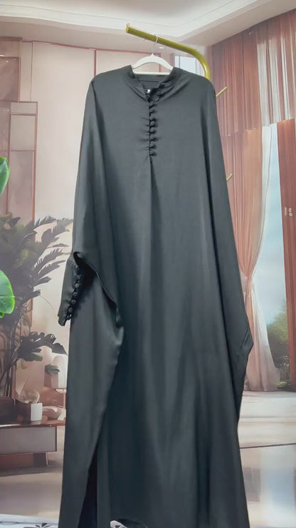Ramadan Abaya Button Front Batwing Sleeve Modest Dress, Elegant Loose Solid Color Cloak Maxi Outwear Kaftan, Women's Clothing MSL125