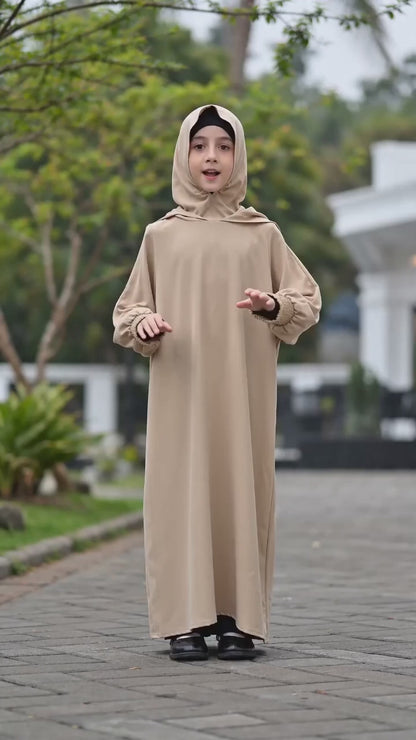 Middle East Muslim Abaya Girl's Hoodie Dress With Solid Color Hooded Cuff Design MSL1508