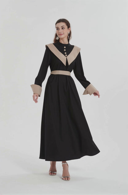 Islamic clothing Middle East Muslim women's Maxi dress color contrast neckline cuff design slim dress Abaya MSL1029