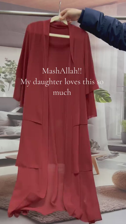 Ramadan Muslim Girls 3 Layered Chiffon Kids Abaya Dress Open Front Abaya Kebaya Outerwear (Without Hijab) MSL132