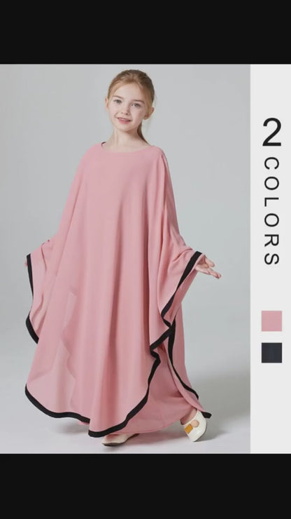 Ramadan Muslim Girls Long Sleeve Chiffon Kids Abaya 2PCS Dress Kebaya Casual Dresses For Party Ramadan Gift (Without Hijab) MSL159