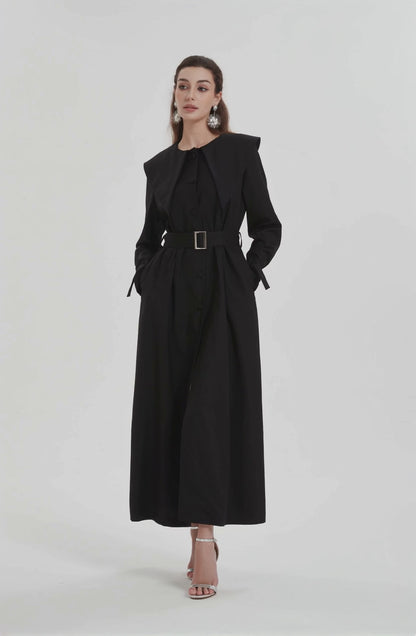 Middle East Muslim women's Maxi dress wear Dubai solid color unique neckline design lace-up waist dress Abaya MSL8316