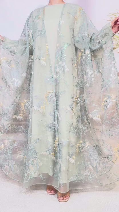 MSL899 Two-piece Set Bat-wing Embroidered Cape with a Matching Inner Dress