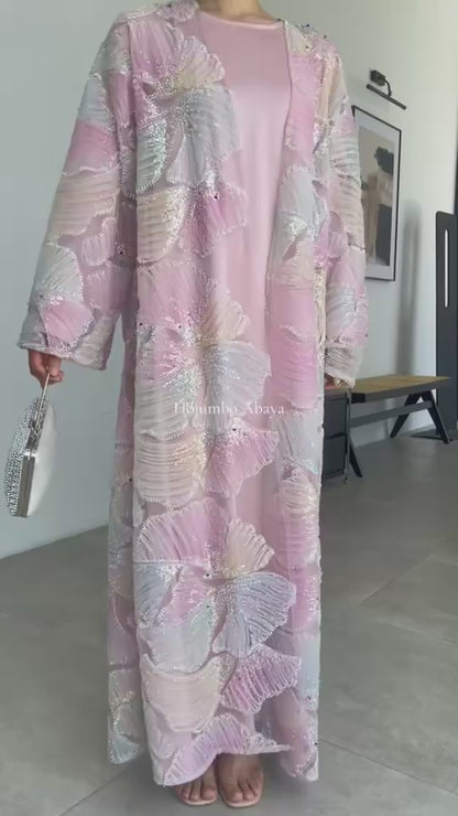 Mehrfarbige offene Abaya-Strickjacke mit Prinzessinnen-Print MSL883 