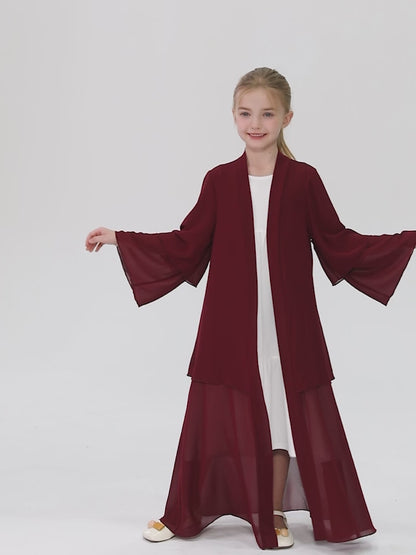 Ramadan Muslim Girls 3 Layered Chiffon Kids Abaya Dress Open Front Abaya Kebaya Outerwear (Without Hijab) MSL132