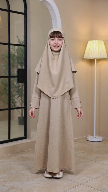 Abaya Ramadan Kebaya Girls 2pcs Muslim Outfits, Long Sleeve Dress + Hijab Set, Kids Abayas Girls Dubai Khimar MSL187