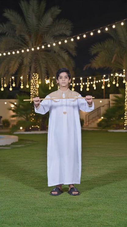 رداء رمضان للصبيان من الشرق الأوسط بأكمام طويلة، رداء عربي دبي، ملابس عباية بأكمام طويلة للصبيان من نمط عرقي غير رسمي MSL148