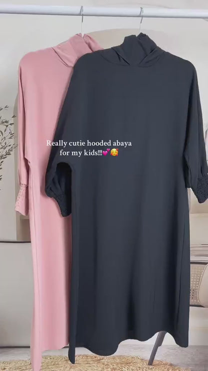 Middle East Muslim Abaya Girl's Hoodie Dress With Solid Color Hooded Cuff Design MSL1508