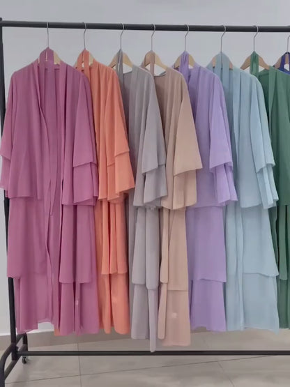 Ramadan kebaya Layered Open Front Abaya, Long Sleeve Dress With Belted , Without Hijab, Women's Clothing MSL1