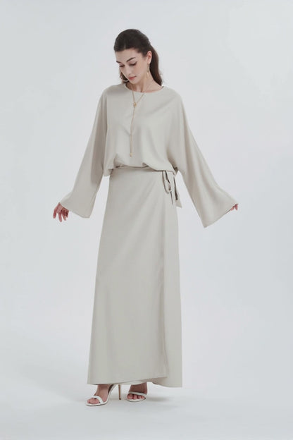 Ramadan kebaya Solid Color Simple Loose tunic with slit waist sleeve abaya Muslim Dresses GBR05