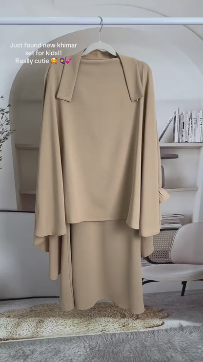 Ramadan Middle Eastern Muslim Girls Solid Color Prayer Dress Shawl Top Coat Dress Abaya Suit MSL0249