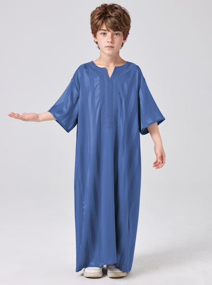 Boys' Striped Print Robe, Casual Comfy Short Sleeve Long Robe for Summer, Kids Clothes for Daily Wear MSL200