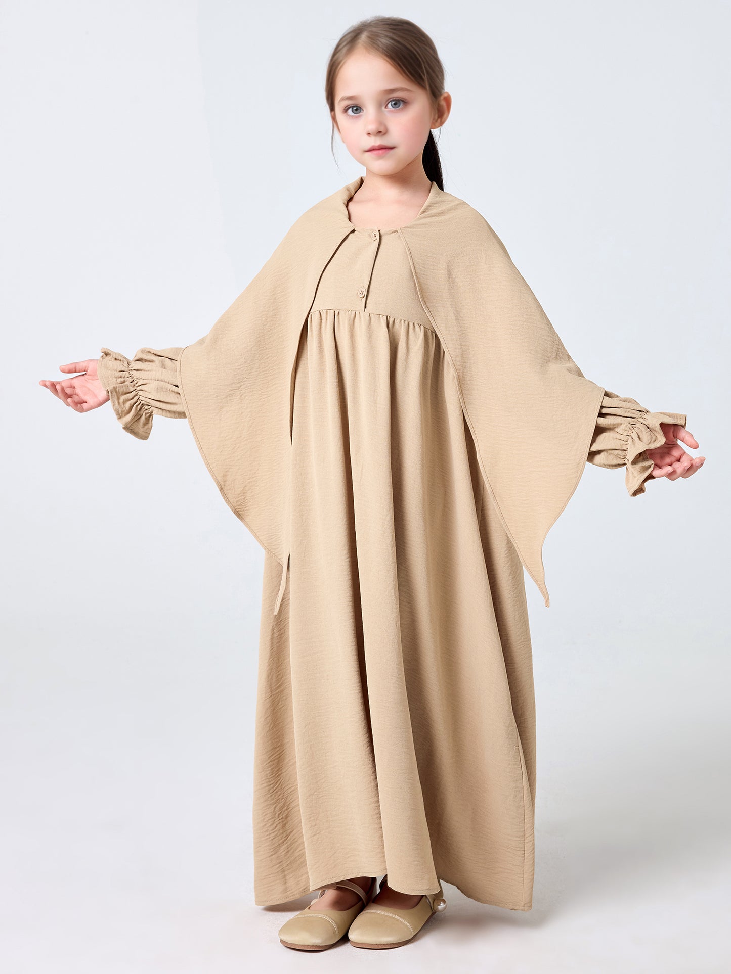 MSL2166 Girls Dress - Hooded Collar, Solid Color, Loose Fit | Hojumbo