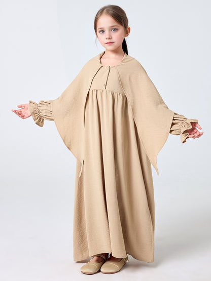 MSL2166 Girls Dress - Hooded Collar, Solid Color, Loose Fit | Hojumbo