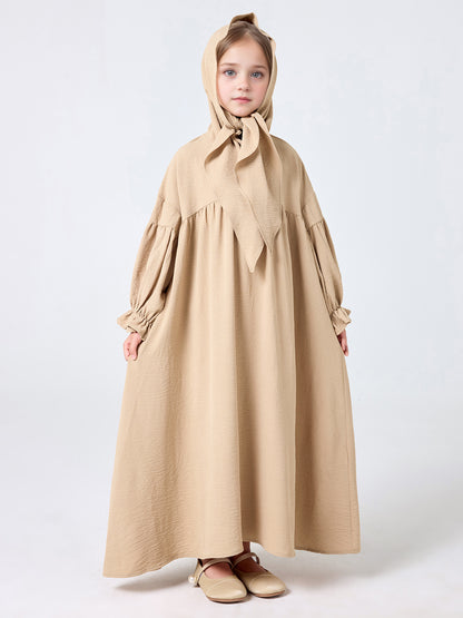 MSL2166 Girls Dress - Hooded Collar, Solid Color, Loose Fit | Hojumbo