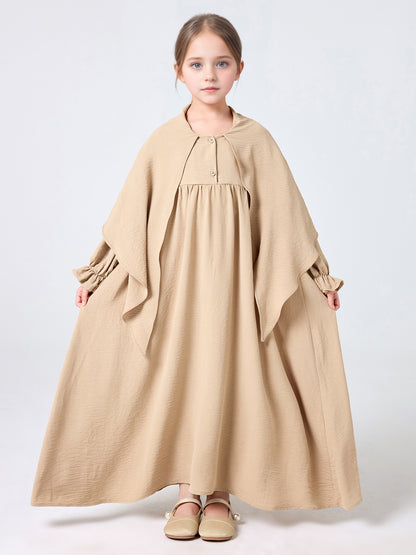 MSL2166 Girls Dress - Hooded Collar, Solid Color, Loose Fit | Hojumbo
