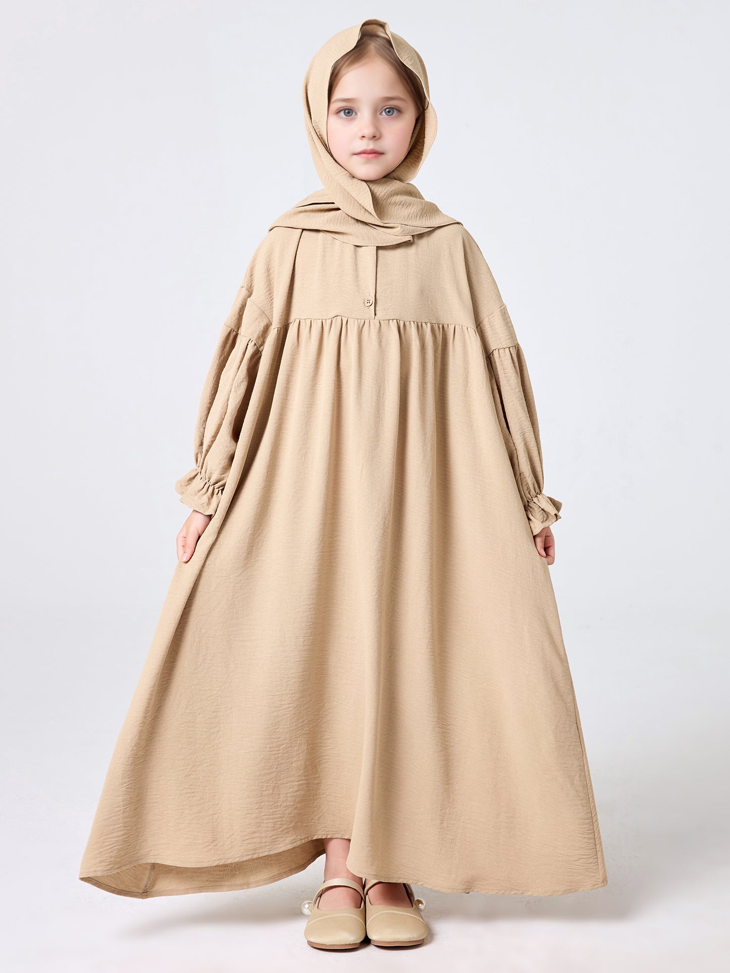 MSL2166 Girls Dress - Hooded Collar, Solid Color, Loose Fit | Hojumbo