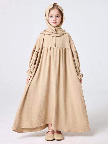 MSL2166 Girls Dress - Hooded Collar, Solid Color, Loose Fit | Hojumbo