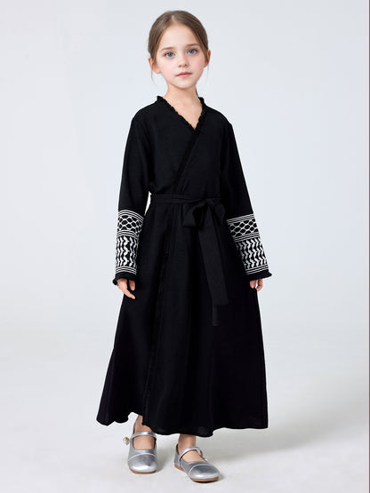 MSL202 Girls' Coat - Embroidered, Belted | Hojumbo