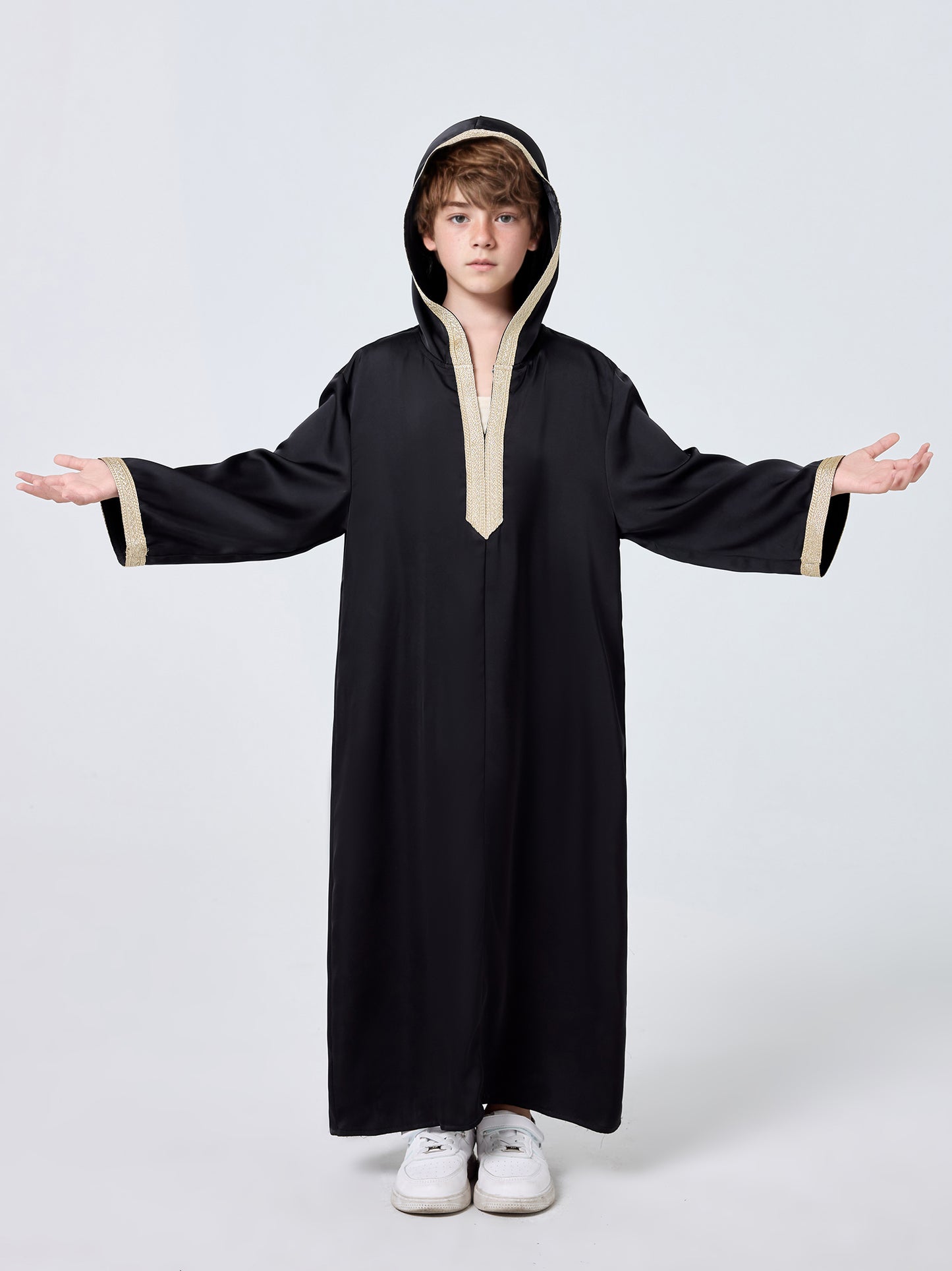 MSL909 Boys' Hooded Thobe Solid Color Long Sleeve | Boys' Thobe, Kids Robe | Hojumbo