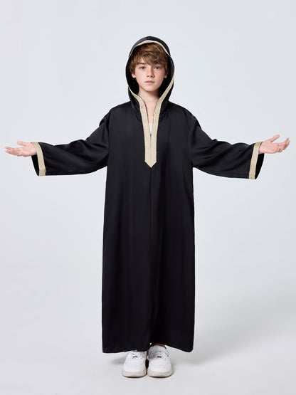MSL909 Boys' Hooded Thobe Solid Color Long Sleeve | Boys' Thobe, Kids Robe | Hojumbo