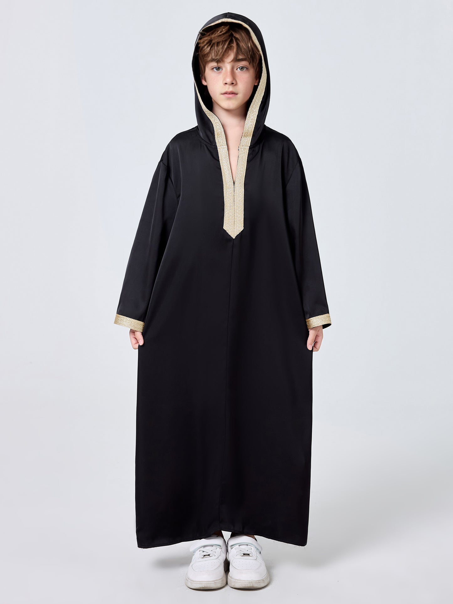 MSL909 Boys' Hooded Thobe Solid Color Long Sleeve | Boys' Thobe, Kids Robe | Hojumbo
