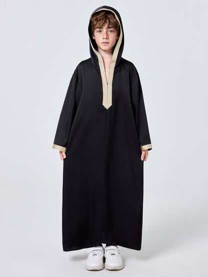 MSL909 Boys' Hooded Thobe Solid Color Long Sleeve | Boys' Thobe, Kids Robe | Hojumbo