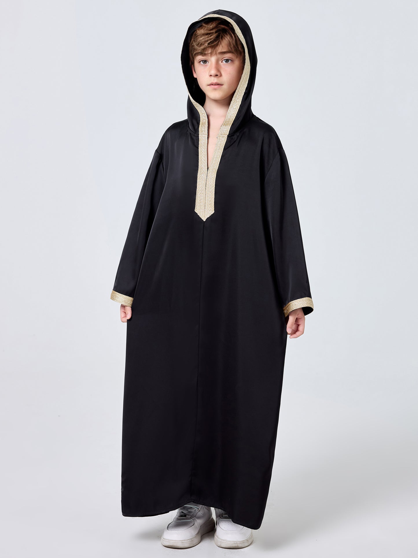 MSL909 Boys' Hooded Thobe Solid Color Long Sleeve | Boys' Thobe, Kids Robe | Hojumbo