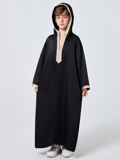 MSL909 Boys' Hooded Thobe Solid Color Long Sleeve | Boys' Thobe, Kids Robe | Hojumbo