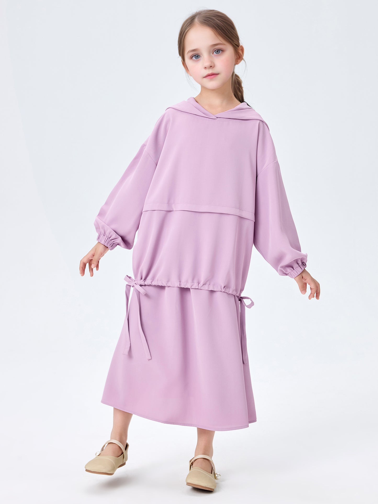 MSL956 Girls' Abaya Set Hooded Drawstring Top Loose Skirt 2-Piece | Girls' Set, Kids Abaya | Hojumbo
