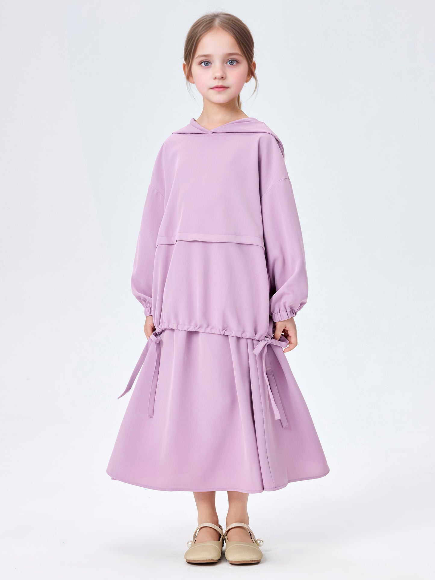 MSL956 Girls' Abaya Set Hooded Drawstring Top Loose Skirt 2-Piece | Girls' Set, Kids Abaya | Hojumbo