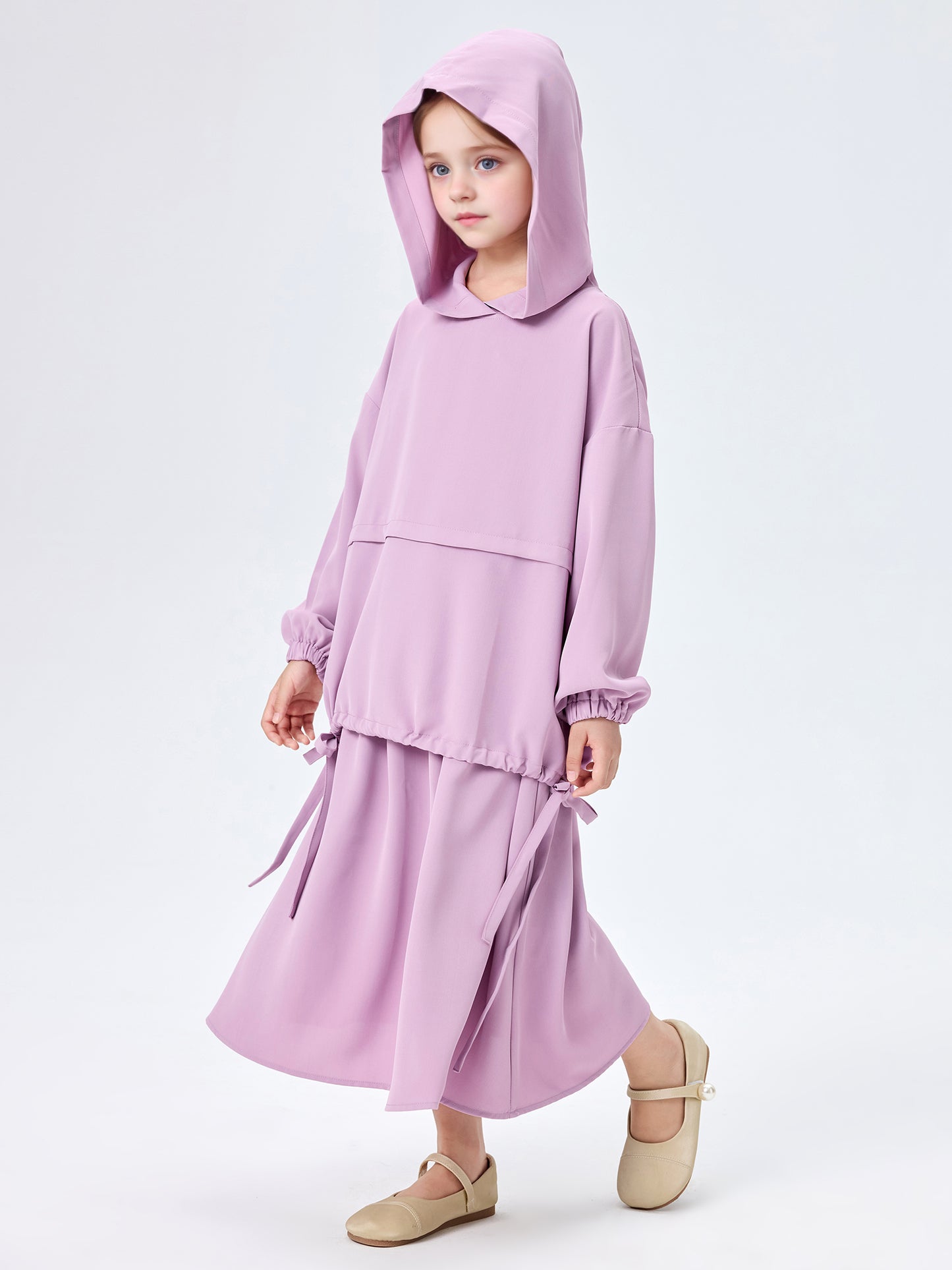 MSL956 Girls' Abaya Set Hooded Drawstring Top Loose Skirt 2-Piece | Girls' Set, Kids Abaya | Hojumbo