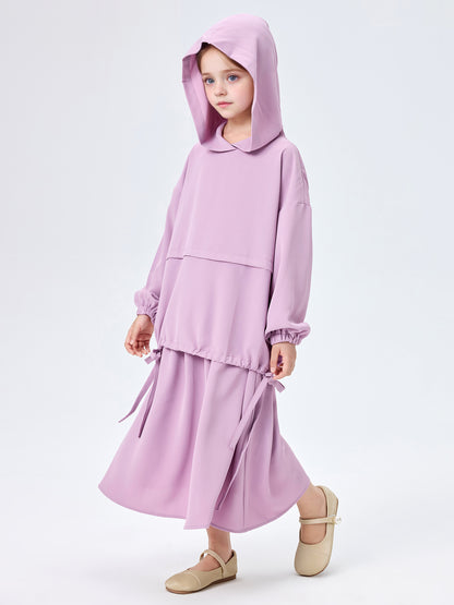 MSL956 Girls' Abaya Set Hooded Drawstring Top Loose Skirt 2-Piece | Girls' Set, Kids Abaya | Hojumbo