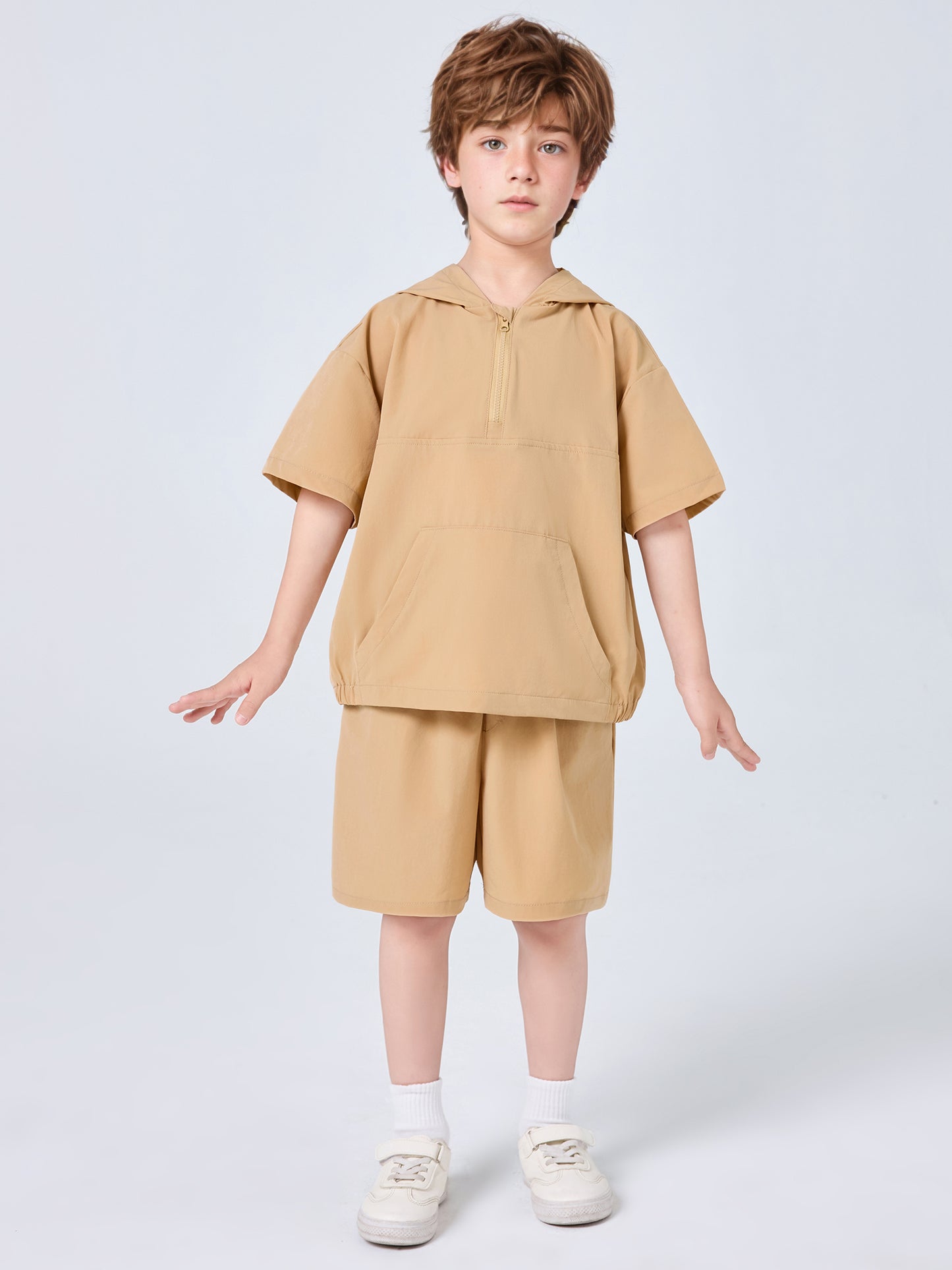 MSL877 Boys 2-Piece Set - Hooded, Short Sleeve, Solid Color | Hojumbo
