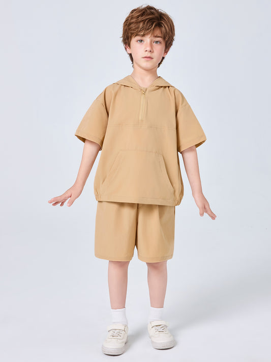 MSL877 Boys 2-Piece Set - Hooded, Short Sleeve, Solid Color | Hojumbo