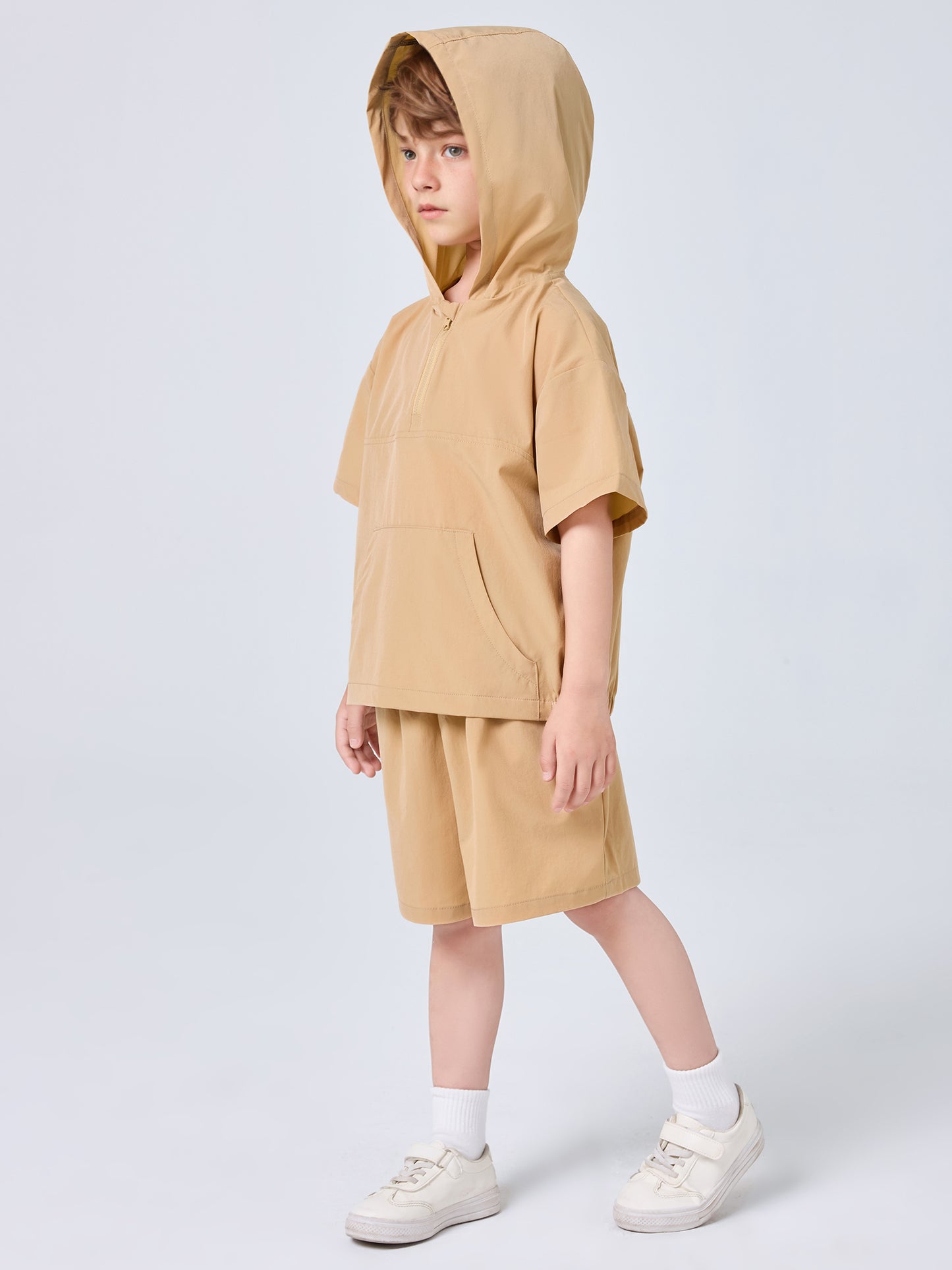 MSL877 Boys 2-Piece Set - Hooded, Short Sleeve, Solid Color | Hojumbo