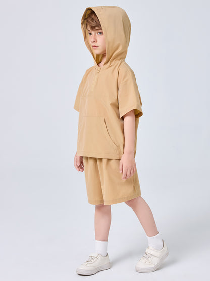 MSL877 Boys 2-Piece Set - Hooded, Short Sleeve, Solid Color | Hojumbo