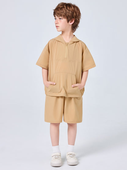 MSL877 Boys 2-Piece Set - Hooded, Short Sleeve, Solid Color | Hojumbo