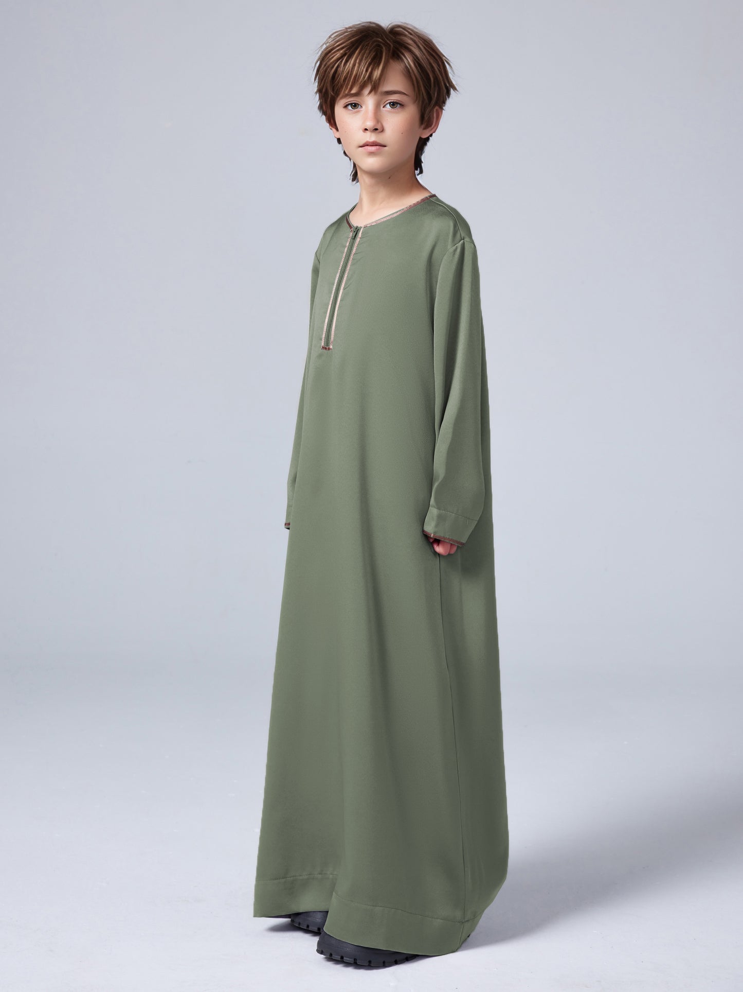 MSL157 Boys' Thobe - Satin, Loose Fit, Zip Front, Ramadan | Hojumbo