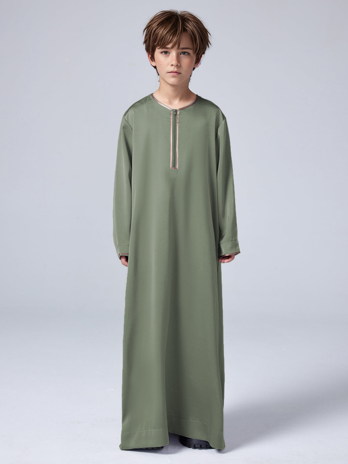 MSL157 Boys' Thobe - Satin, Loose Fit, Zip Front, Ramadan | Hojumbo