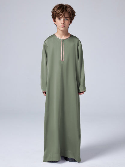 MSL157 Boys' Thobe - Satin, Loose Fit, Zip Front, Ramadan | Hojumbo