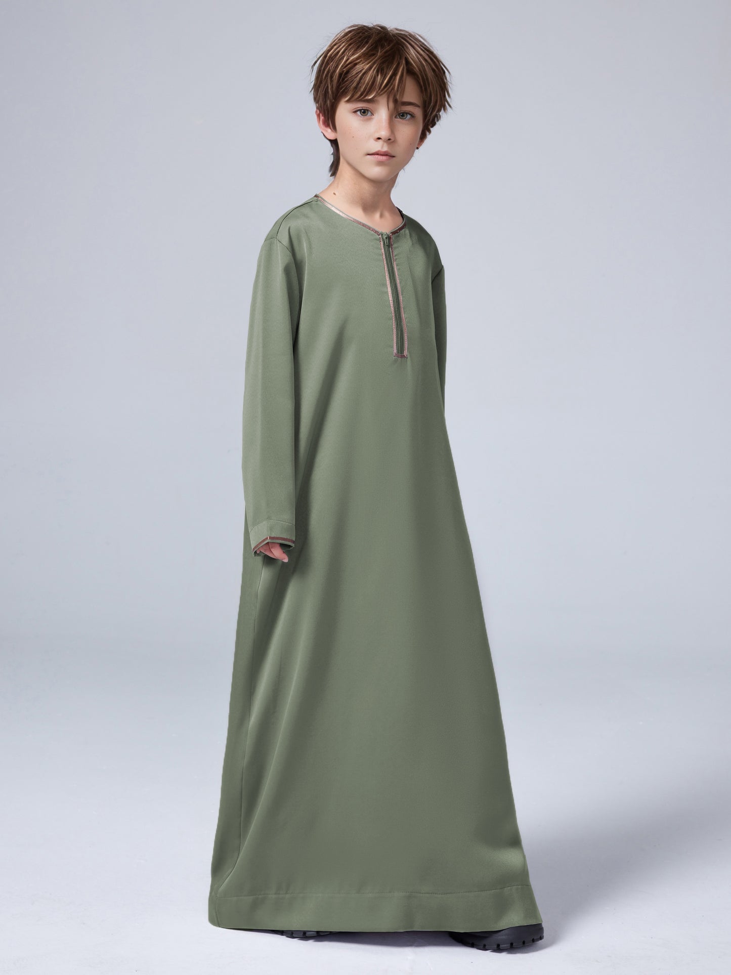 MSL157 Boys' Thobe - Satin, Loose Fit, Zip Front, Ramadan | Hojumbo