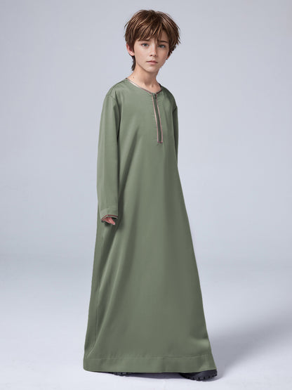 MSL157 Boys' Thobe - Satin, Loose Fit, Zip Front, Ramadan | Hojumbo