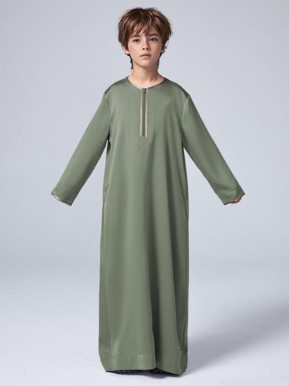 MSL157 Boys' Thobe - Satin, Loose Fit, Zip Front, Ramadan | Hojumbo