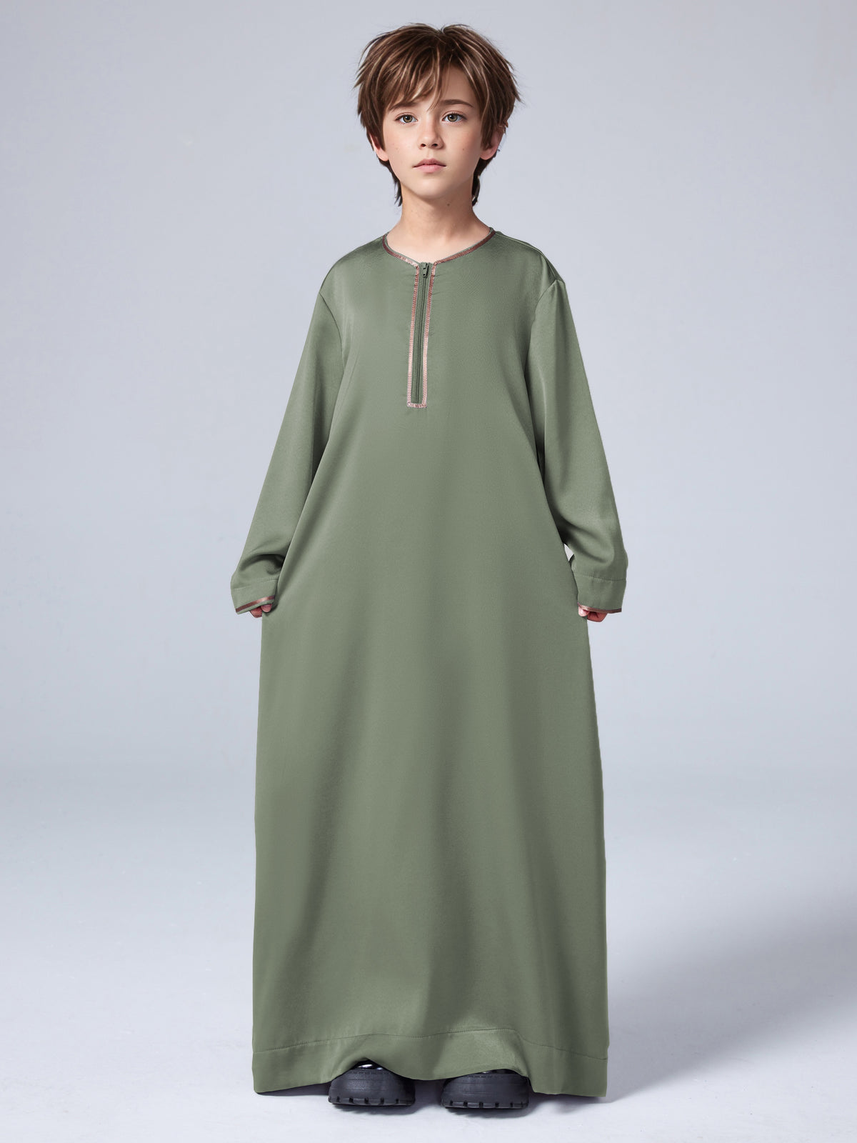 MSL157 Boys' Thobe - Satin, Loose Fit, Zip Front, Ramadan | Hojumbo